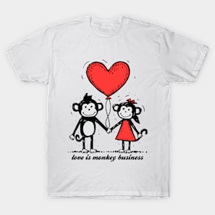 Monkey Lovers Stick Figure Couple Monkey Business T-Shirt